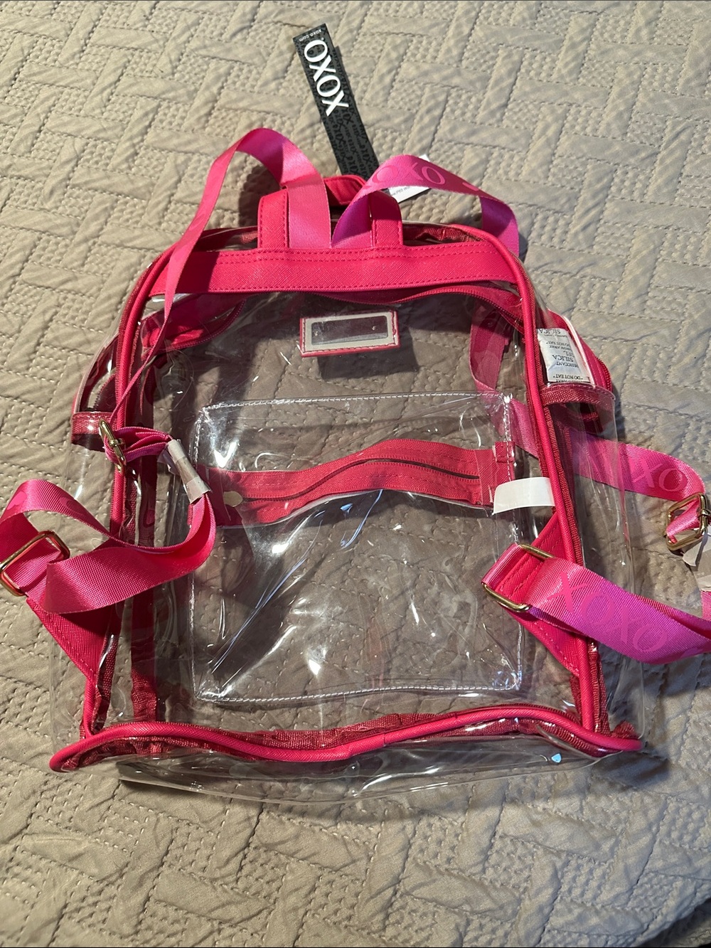 XOXO Clear Backpack with Hot Pink Trim - Picture 3 of 3
